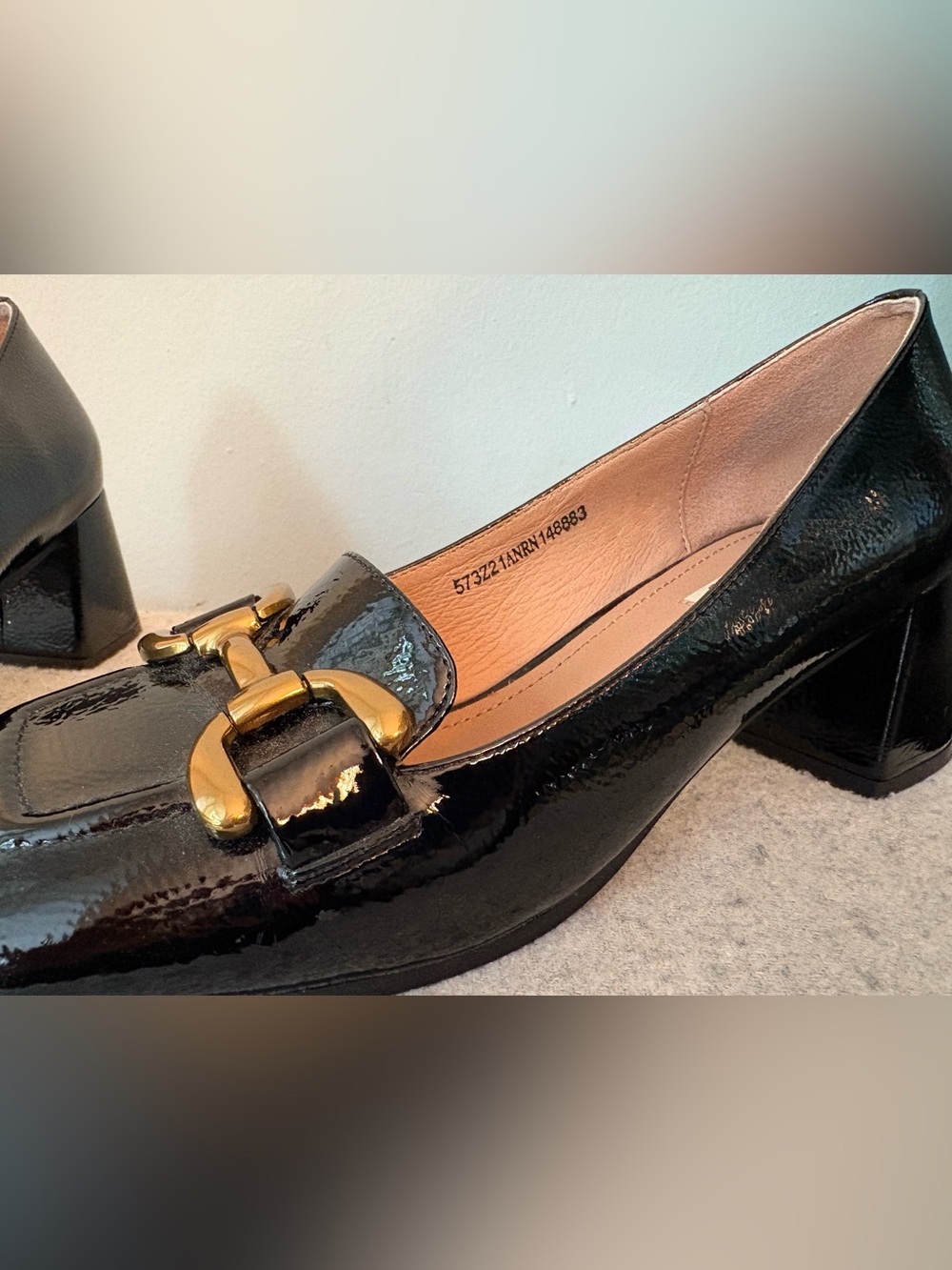 Anthropologie Black Patent Bibi Lou Valencia Heel Loafers Size 7.5-8 / EU 38 - Picture 8 of 8